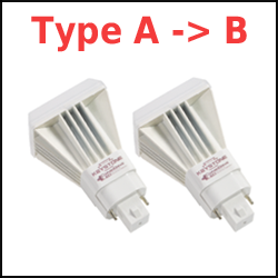 Type A -> B LED PL retrofit lamps no ballast