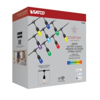 Satco S11288 10W/LED/STRING/RGBW/SF 24' 10-Bulb RGBW LED Indoor/Outdoor String Lights